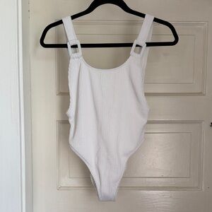 Aerie White Ribbed One-Piece Swimsuit
